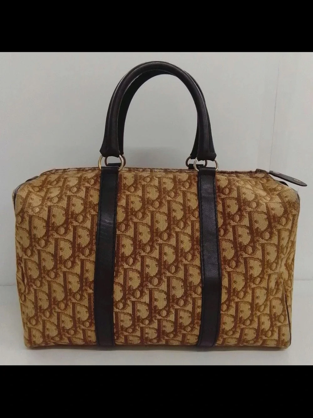 Dior Brown Monogram Canvas Duffel with Dark Brown Leather Trim
